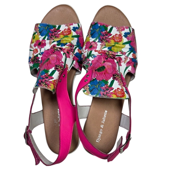 Django & Juliette Pink Floral Wedge Peep Toe Sandals Size 9.5 - Picture 3 of 6